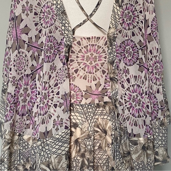 Free People Floral Geometric Printed Flutter Wing Sleeve Tunic Mini Dress, Small - Picture 12 of 15